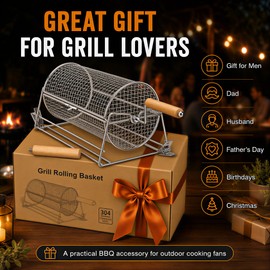 2-in-1 Rolling Grill Basket 304 Stainless Steel Rotatable with Dual Handles