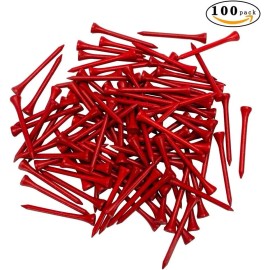 JJ 100PCS Red Golf Tees Wooden 2-1/8 Inch 54mm Reduce Side Spin Bulk Friction