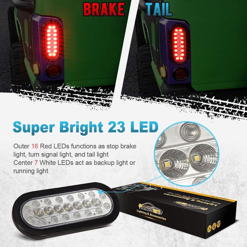 Partsam 2Pcs 6.3 inch Oval Led Stop Turn Tail Lights