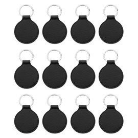PATIKIL Leder Blanko Schlüsselanhänger, 12 Stück runde Schlüsselanhänger Blanks beidseitig lasergeätzt für Prägung, Druck, DIY Basteln, Schwarz