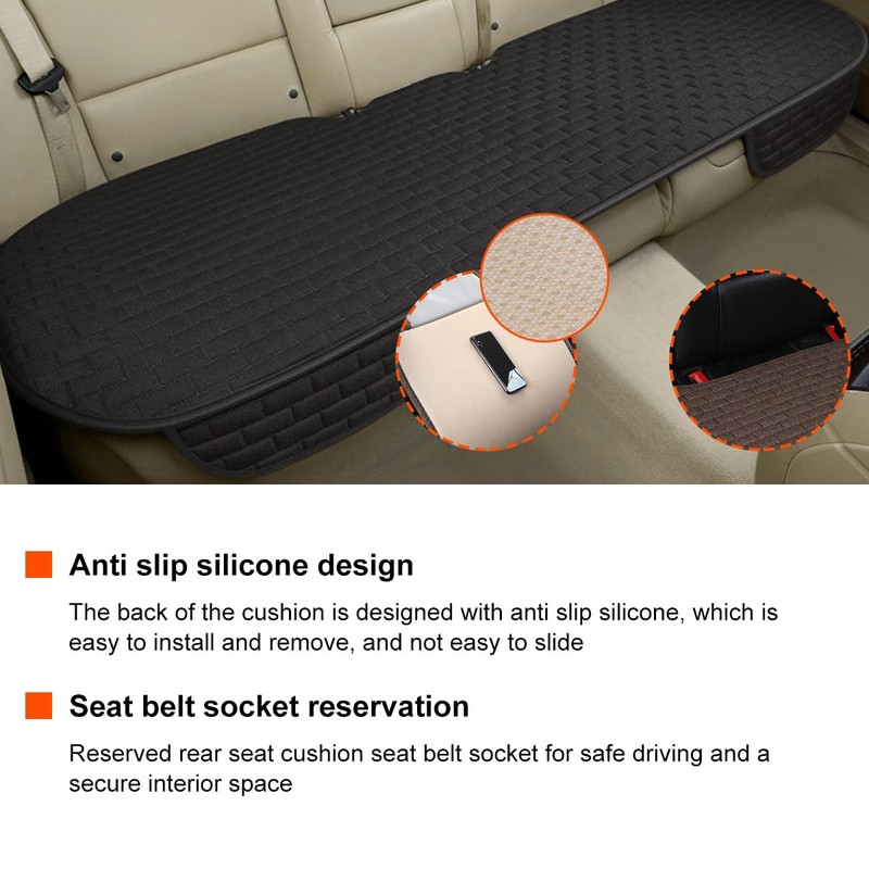KVAEY Linen Back Car Seat Cover, Anti-Slip Long Bottom Rear