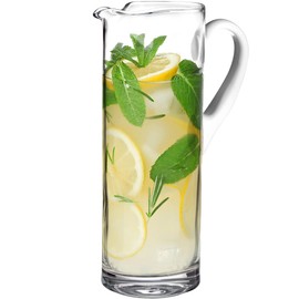 Barski - European Quality - Glass - Straight Sided Glass Pitcher with Opal (White) Handle - With Spout And Ice Lip 11" Height - 64 oz. Liquid Capacity - Made in Europe