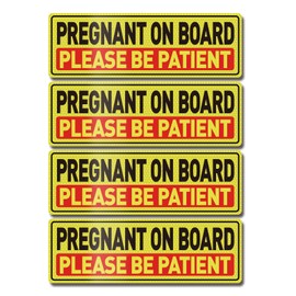 YIKIADA Pregnant on Board Car Magnet (4 Pack) 12 × 4 Inches Reflective Caution Pregnant Woman on Board Warning Magnetic Safety Pregnant on Board Car Decal for Cars Trucks Vans