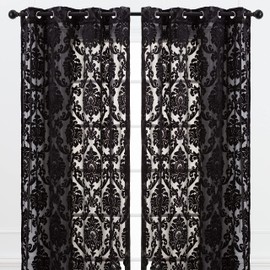 Chanasya Premium Devore Sheer Grommet Curtains - Classy, Light Filtering Drapes for Living Room or Bedroom - 52" x 63" - Black, 2 Panels