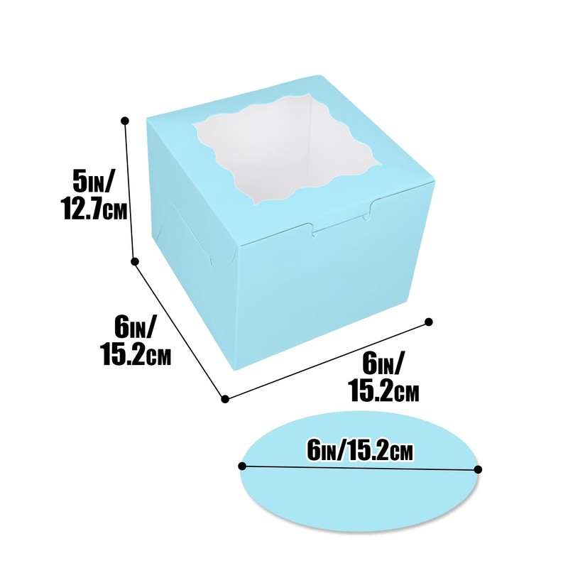 Bakepacker 36pcs 6x6x5 Inches Cake Boxes with Window, 18-Pack Light