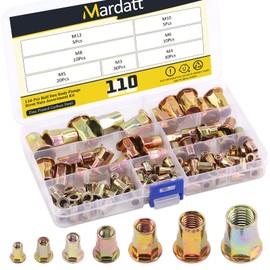 Mardatt Metric Hex Rivet Nut Assortment Kit Carbon Steel Hex Rivnut Flat Head Threaded Insert Nutserts (Assortment Kit-110pcs)