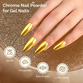 MelodySusie 2Pcs Chrome Nail Powder for Gel Nails,Metallic Mirror Effect Pigment Stylish and Technological Fine Glitter for Home DIY Salon Use