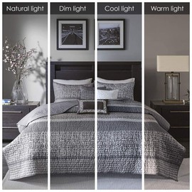 Madison Park Quilt Set Luxurious Jacquard Stripes Design - All Season, Coverlet Bedspread Lightweight Bedding Layer, Shams, Decorative Pillow, King/Cal King(104"x94"), Chevron Grey/Taupe 6 Piece
