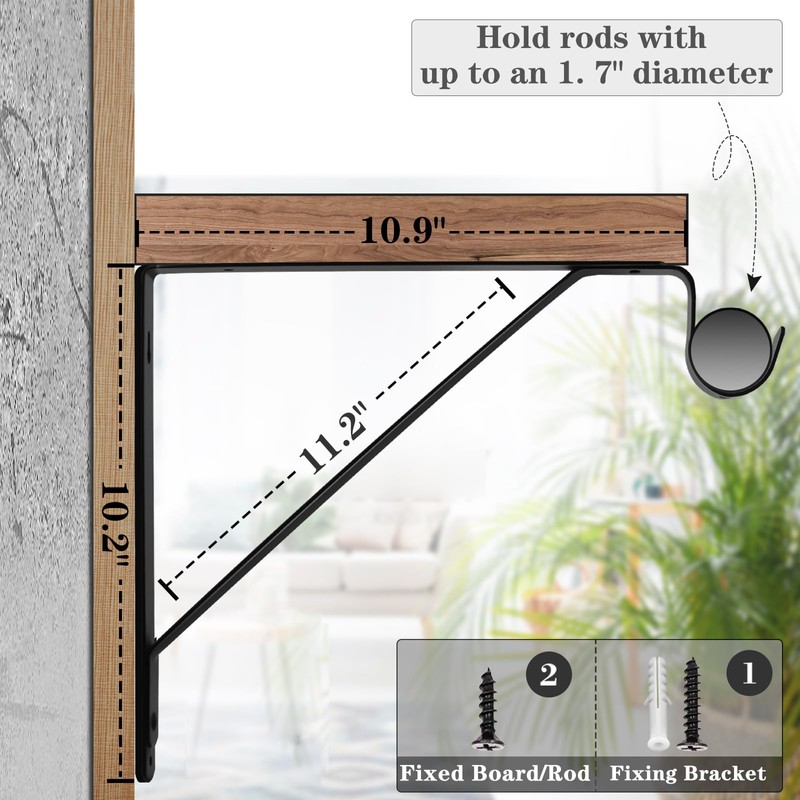 Closet Rod Bracket, Heavy Duty Shelf Bracket with Rod Holder,