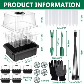 ZLPBAO Mini Greenhouse Propagation, Pack of 5 Indoor Greenhouse Propagation Box with Light, Greenhouse Propagation Tray with High Lid, Full Spectrum Grow Lights, 10 Labels, 2 Tools, 1 Pair of Gloves