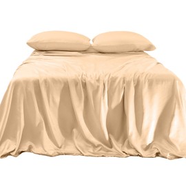 Elegant Comfort Luxurious 4-Piece Silky Satin Sheet Set, Skin and Hair Friendly, Wrinkle, Fade, Stain Resistant with Deep Pockets Fitted Sheet, Cooling Soft Satin Sheet Set, Twin XL, Champaign
