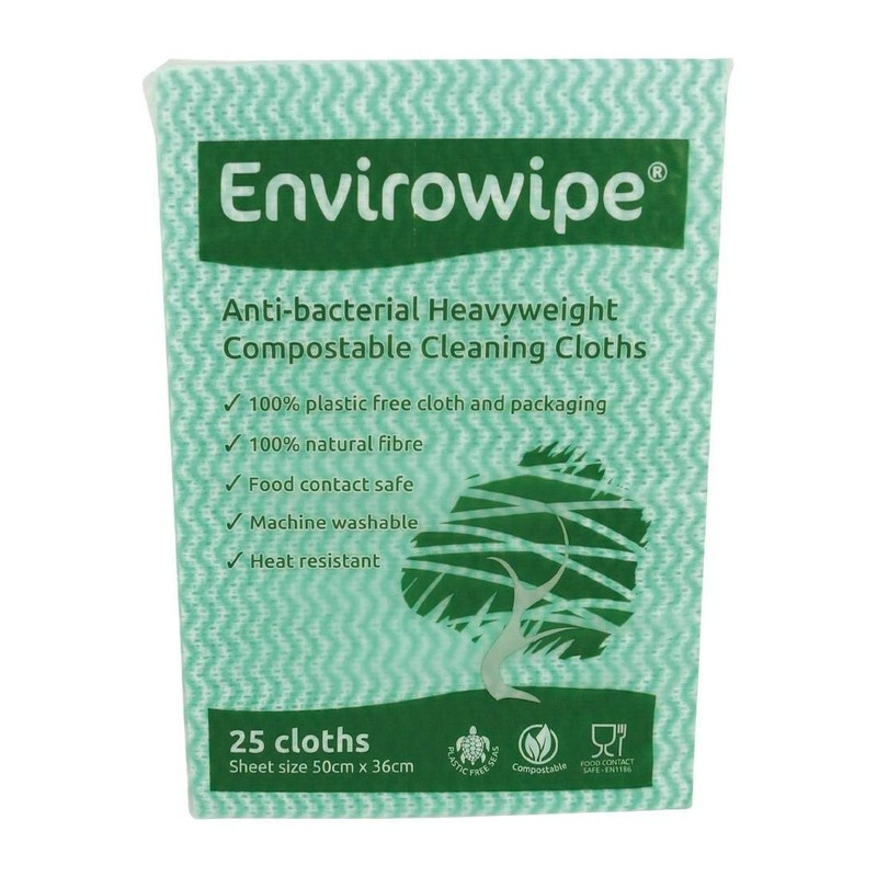 EcoTech EWF25G Envirowipe Compostable Folded Cloth, Green (pack of 25),50