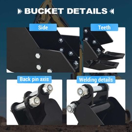 200mm Narrow Digging Bucket for Mini Excavators Attachments，Hole Diameter 0.98in, Span 3.54in, Bucket Metal Trenching Digger with Metal Teeth
