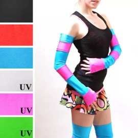 Handmade Striped Arm Warmers Pink Blue Cosplay Costume Gloves Cheshire Cat Pastel Goth