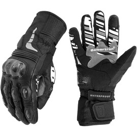 Seibertron SPW-2 Carbon Fibre Hard Knuckle Waterproof Touchscreen Leather Motorcycle Gloves Black XS