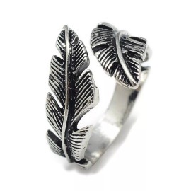 LZD  Alloy Cuff Finger Ring Leaf Antique Silver Size 10 Adjustable 20mm P417