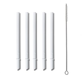 Avanchy Reusable Silicone Straws for Toddlers & Kids - 5 pcs Flexible Large Drink 6.5" Straws, BPA free, Baby Cup-Flexible Safe Fun Cute Thin for Chewing with Bendable Brush (White)