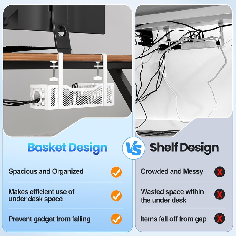 Cinati Under Desk Cable Management Tray – 15.7” No-Drill Cable