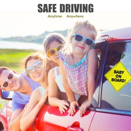 Baby On Board Signs for Car, 4 Pack - Baby On Board Sticker, Car Essentials, Best Kids Safety Signs, 5" by 5" - Bright Yellow and See-Through When Reversing - Non Magnet - Durable Strong Adhesive