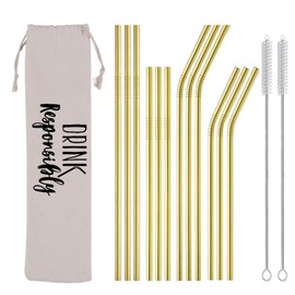 Zam Imports 12-Pack Gold Silver Stainless Steel Straws Reusable Metal Drinking Straws for Yeti Tumblers Dishwasher Safe, 2 Brushes and case Included, One Size, 13-RS-ZI