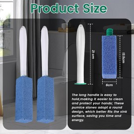 8PCS Pumice Stone Toilet Bowl with Extra Long Handle Replaceable Design 6 Cleaning Stones Refills+2 Cleaning Handle for Removing Stubborn Hard Water Stains Buildups