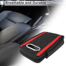 VekAuto Car Center Console Cover Car Armrest Cover Multifunctional 13.39"x6.69"x2.36" Black Red Nappa Leather Sponge