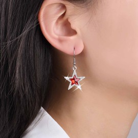 Xduargs Boho Ruby Star Earrings Red Crystal Star Drop Earrings Vintage Star Dangle Earrings Sparkly Star Hook Earrings Jewelry for Women