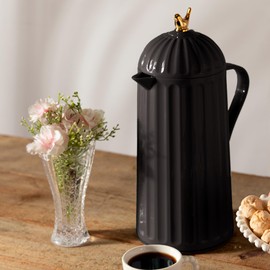 WOLFF - Bird Thermal Coffee Carafe - Hot or Cold Drinks, Plastic Exterior and Glass Insulation Lining Flask Coffee Dispenser, Thermal Bottle for Beverages, Tea and Water Pitcher- Black, 34floz/1L