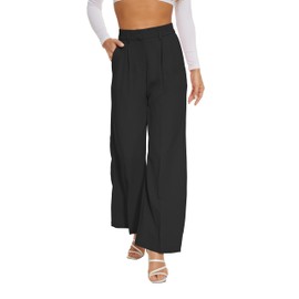 FUNYYZO Women Suit Pants Wide Leg Pants High Elastic Waisted in The Back Business Work Trousers Long Straight Black