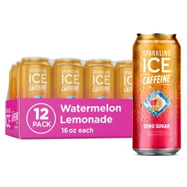 Sparkling Ice Caffeine Watermelon Lemonade Sparkling Water with Caffeine, Zero Sugar, with Antioxidants and Vitamins,16 fl oz Cans (Pack Of 12)