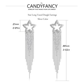 Star Long Tassel Dangle Earrings for Women Boho Sparkly Waterfall Beaded Star Drop Earrings Rhinestone Fashion Jewelry