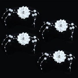 MIRKUZI Haarklammern 4 Stück Mädchen Haarnadeln, Kommunion Haarschmuck, weiße Blumen, Hochzeitshaarnadeln, Prinzessin Blumenmädchen Tiara, Haarnadeln mit Perlen, Taufblumen, Konfirmationsblumen