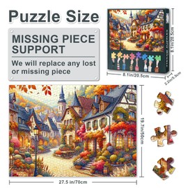 Enchanting 1000-Piece European Village Jigsaw Puzzle for Adults - Autumn Foliage & Cobblestone Streets Art with Premium Puzzle Board, Challenging Fall Landscape Puzzles, 27.5x19.7 Inches