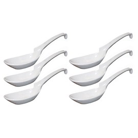 Happy Sales Melamine Soba, Rice Spoons, Chinese Won Ton Soup Spoon, Asian White, 6 Pack Notch & Hook Style