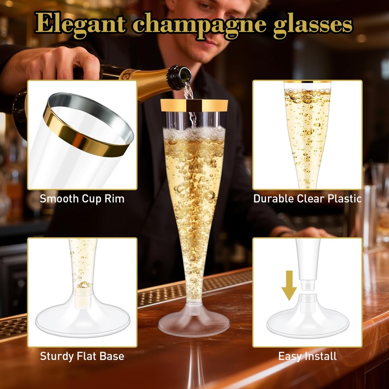 100 Pack Plastic Champagne Flutes,Champagne Glasses Disposable