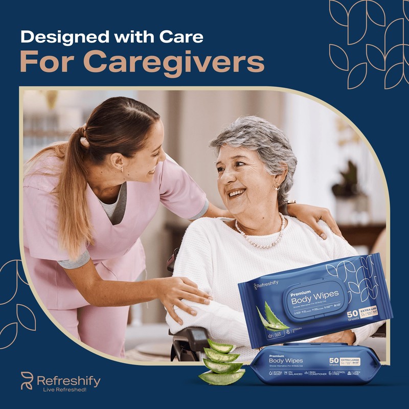 XL Aloe Vera Shower Body Wipes for Adults 8" x