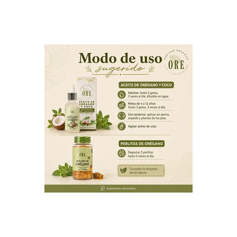 Aceite De Orégano Y Coco 30 Ml, Perlitas Mielorégano 100