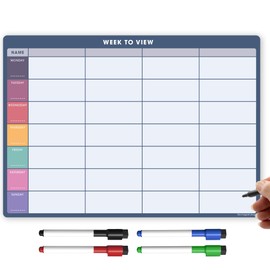 The Magnet Shop Magnetic Weekly Planner and Organiser – Fully Customisable Whiteboard for Family/Business Task and Meal Planning - with 4 Free Magnetic Dry Wipe Pen (Navy Blue, A3)