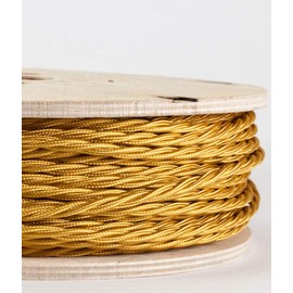 LEDSone 32.8ft Gold Wire Vintage 2 Core Twisted 18 Gauge Cable Fabric Cloth Covered Electrical Cord, 10m 2 Conductors Lamp cable Modern Cloth Covered Wire for Pendant Light Industrial DIY Projects
