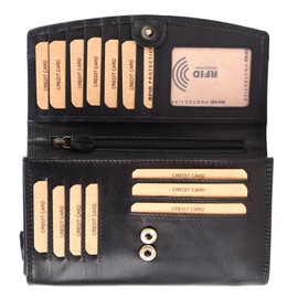 Benthill Women's Leather Purse XXL – Large Wallet with RFID Protection – Genuine Leather Vintage Women's Purse with Gift Box, black, Classic