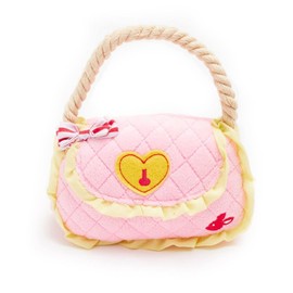 Handbag Squeak Dog Toy Pink with Rope