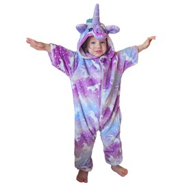 KAKU NANU Unicorn Onesie for Girls 2-10 Years, Plush Costume Fleece Pyjamas Jumpsuit with Zip 2 Pockets, purple