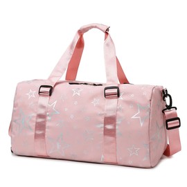 Children's Sports Bag Travel Bag with Shoe Compartment and Wet Compartment, Stars Pattern, pink