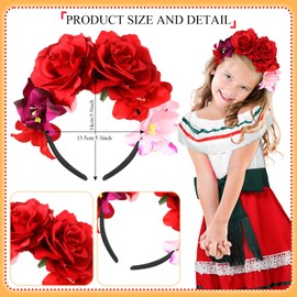 Twistover 2 Pcs Cinco De Mayo Girl's Traditional Mexican Costume Set with Flower Crown Headband for Mexican Cultural Fiesta (6-7 Years)