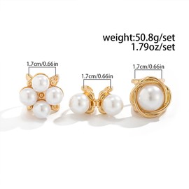 Douxsu Chunky Gold Statement Big Pearl Knuckle Rings Stackable for Women Vintage Silver Pearls Open Finger Ring Exaggerated Personality Prom Jewerly Set Gift (Gold)