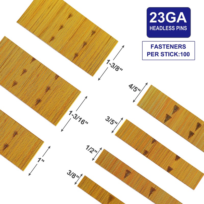 HAMWOO 23 Gauge Pin Nails, Headless Pinner Nails, Assorted 3/8