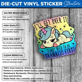 Set 3PCS - I'll Get Over It I Just Need to Be Dramatic First Sticker Funny Unicorn Drama Lover Dramatic 3" Vinyl Waterproof Die-Cut Sticker for Laptop, Water Bottle, Hard Hat, Car, Phone (3 inches)