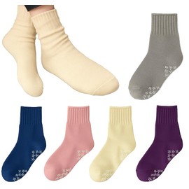 NAKAMAJITA Warm Fleece-Lined Pile Socks with Non-Slip Soles, Keeps Warm, 5-Pair Set, Women's Socks for Room Wear, Fits 8.7 - 9.8 inches (22 - 25 cm)