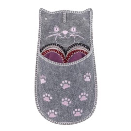 X-Labor Felt Slippers Guest Slippers Set of 6 with Non-Slip Sole Unisex Size 38/44 Suitable for Many Guests, Grey cat