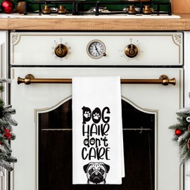 ETYZE Dog Kitchen Towels Dog Mom Gifts, Dog Gifts for Women, Pug Dish Towels for Kitchen, Dog Hand Towels Tea Towels for Kitchen, Dog Decor for Kitchen, Dog Hair Don't Care, 24x16 Inch